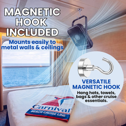 Rechargeable Cruise Fan with Magnetic Hook to Hang on Cruise Walls & Ceilings