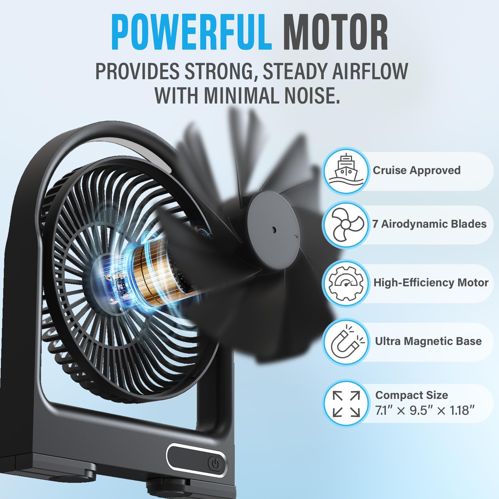 Magnetic Cruise Fan with Remote Control - Black