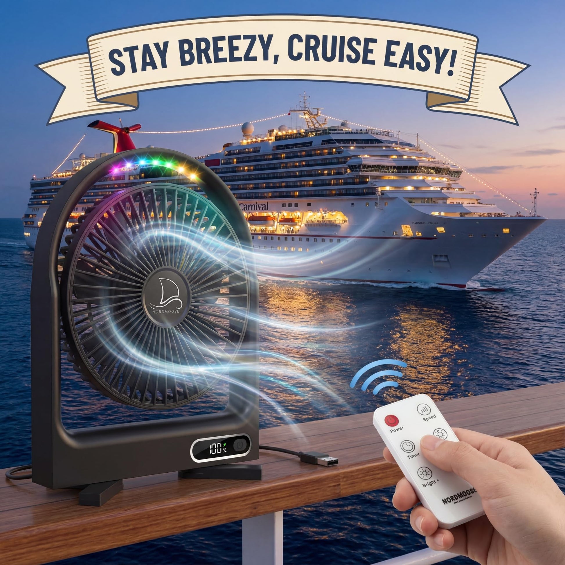 Magnetic Cruise Fan with Remote Control - Black