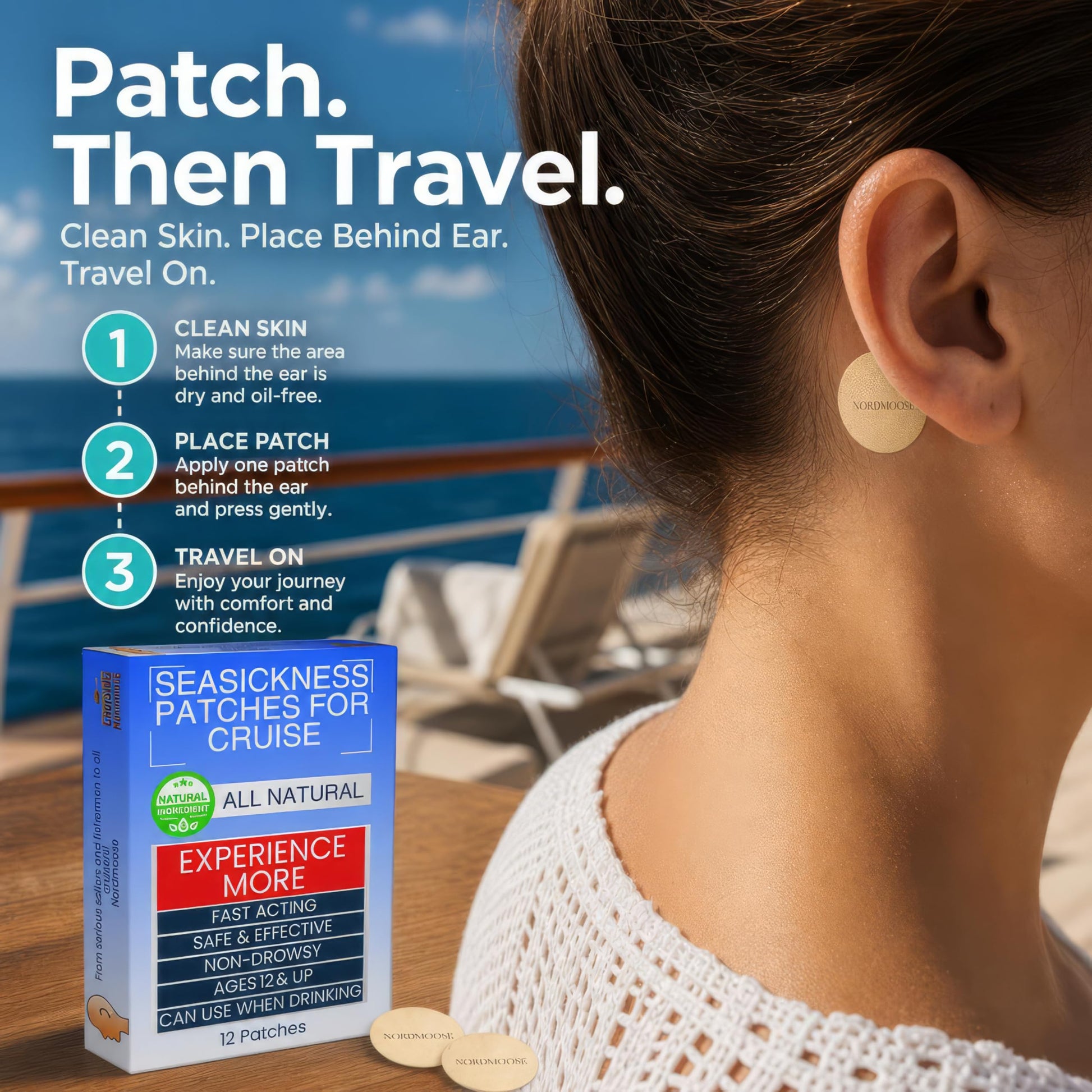 Sea Sickness Patches for Cruise - 1 Box (12 Patches)