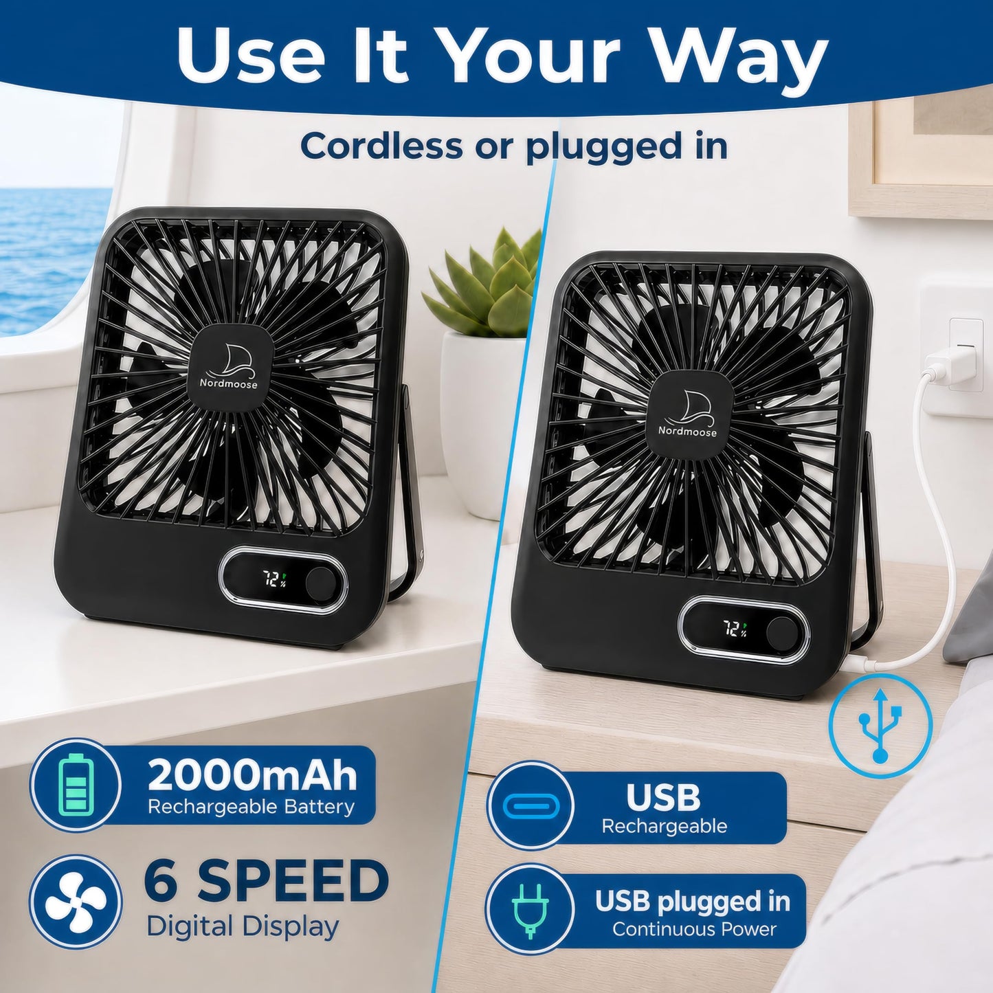 Cruise Ship Approved Fans - Black 2000mAh
