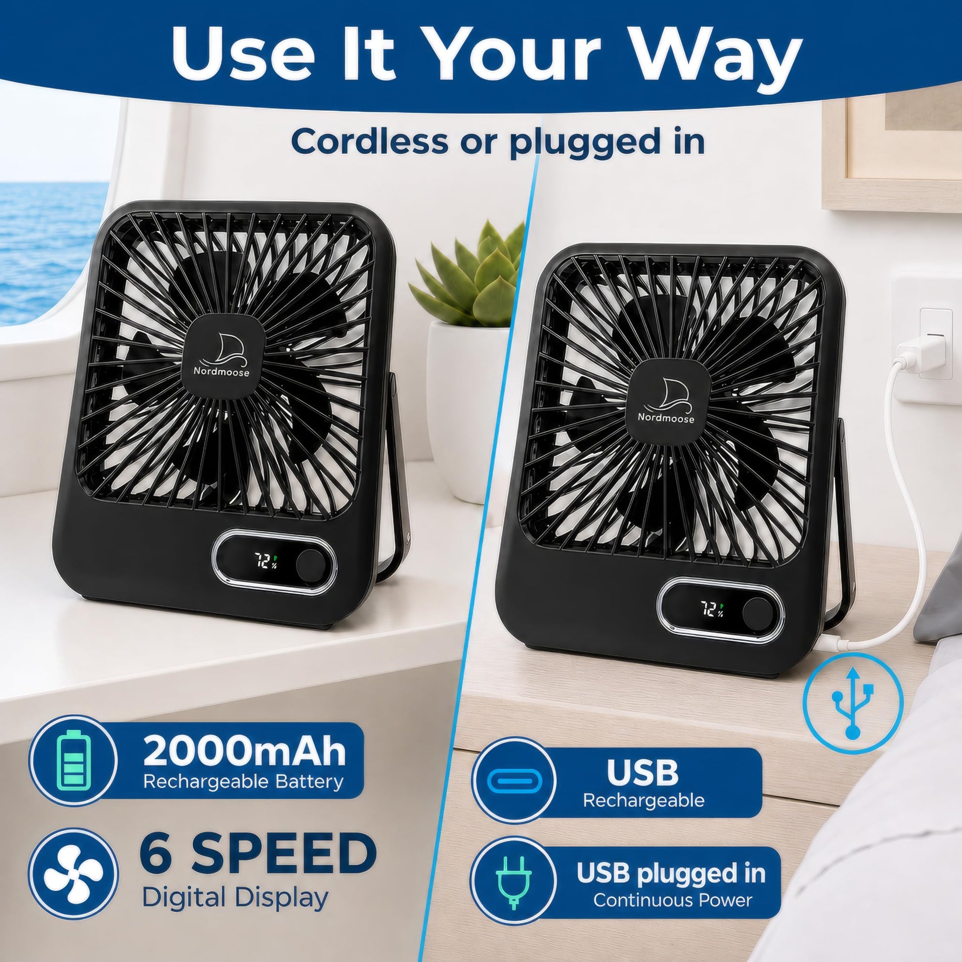 Cruise Ship Approved Fans - Black 2000mAh