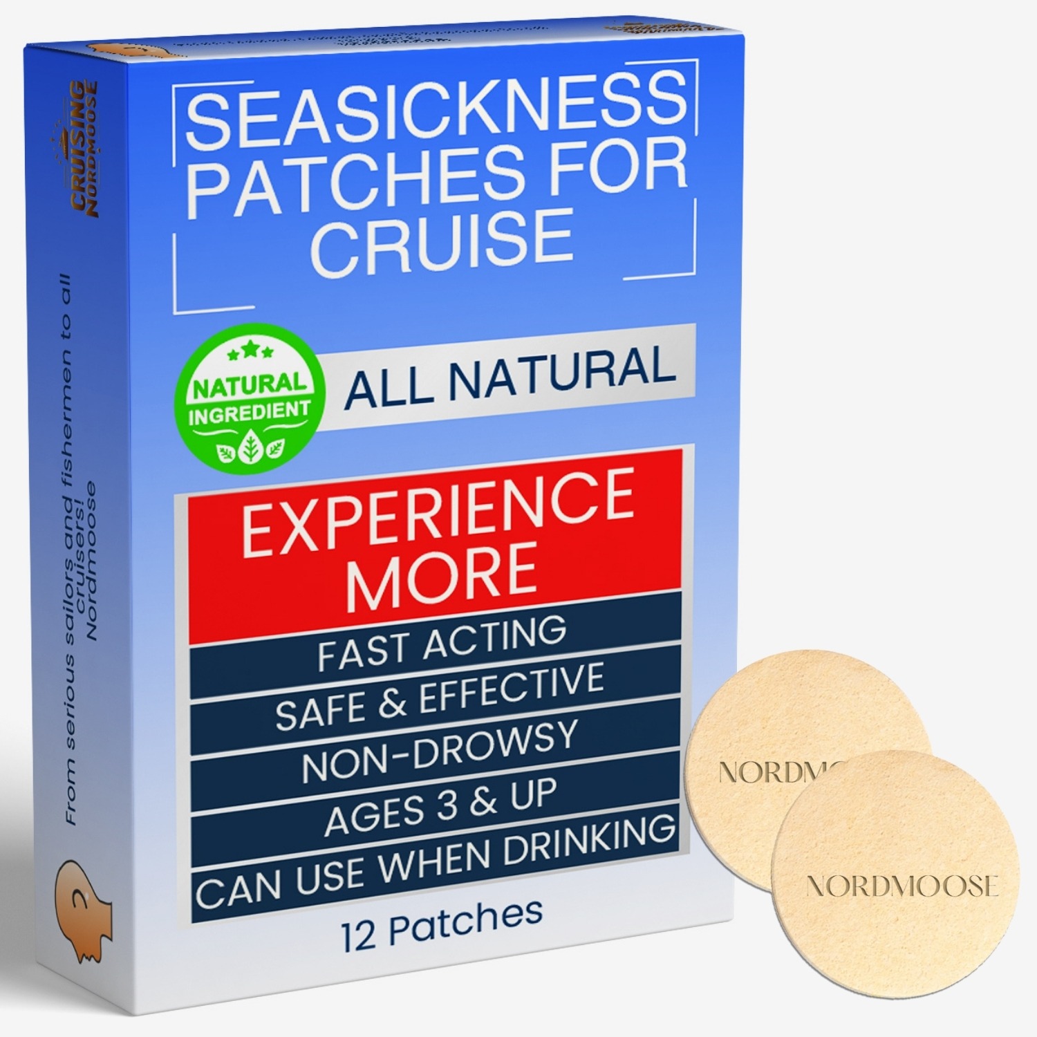Our all-natural seasickness patches are made with 100% high-quality ingredients, offering safe, side-effect-free relief from nausea and dizziness. Designed to be worn behind the ear, each patch provides fast-acting, non-drowsy protection within 10 minutes and lasts up to 24 hours—perfect for cruise travelers. With 12 waterproof patches per pack, you’re covered for an entire week-long trip, even while swimming or showering. Compact and travel-ready, they’re ideal for cruises, car rides, flights, trains, ferries, or amusement parks. Unlike many alternatives, our patches are also safe to use with alcohol, making them a must-have addition to your cruise essentials.